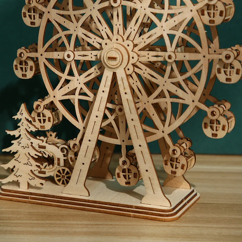 Rotatable DIY Wooden Model Mechanical Handicraft Kits Assembly Puzzles Decor Toy Gift Ferris Wheel 3D Wooden Puzzle