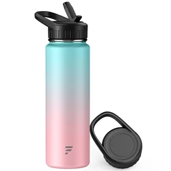 Haers leak-proof 24oz/710ml custom gradient color insulated thermos vacuum wide mouth flasks water bottle with lids and straw