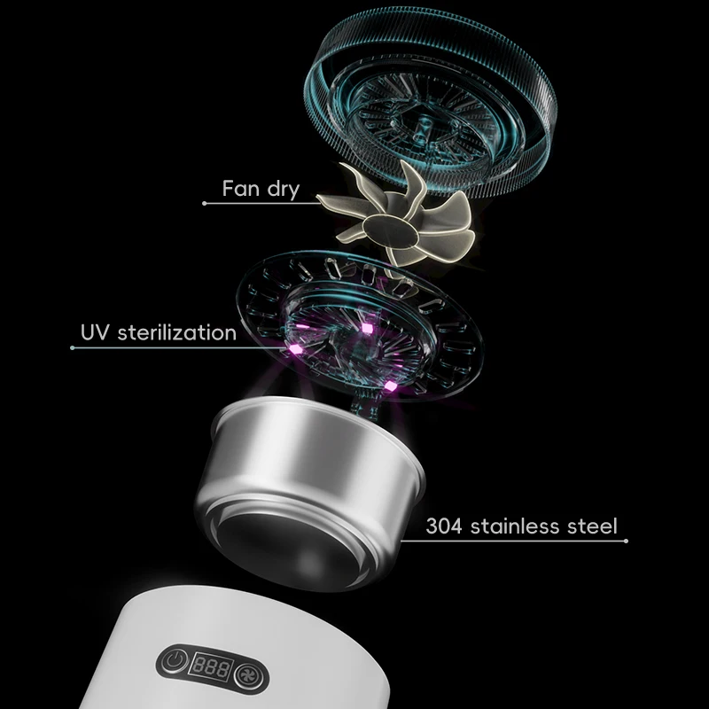 2024 New Products Dental Heating And Drying Function Ultrasonic Uv Cleaning Teeth Mouth Guard Ultrasonic Denture Cleaner