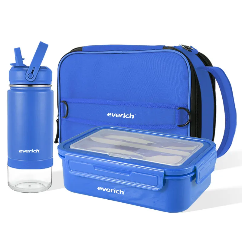 Everich Customized Color Logo Square Plastic Lunch Box Set Microwaveable Sealed Food Container for School Office Wholesale