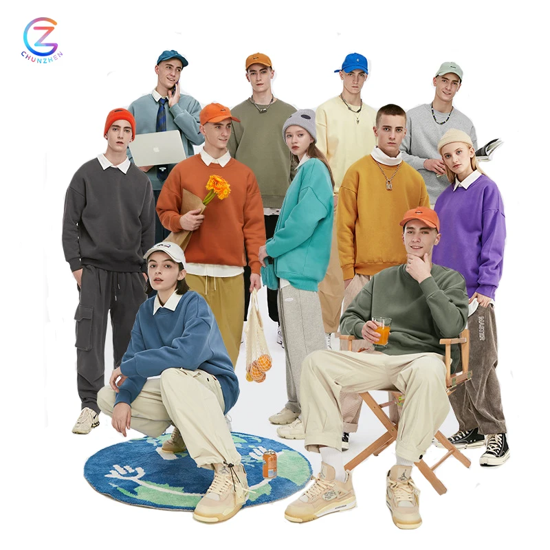 Thick 350g Oversize Fleece School Uniform Long Sleeve Shirt Loose Shoulder Hoody Sweatershirt Men Sweater