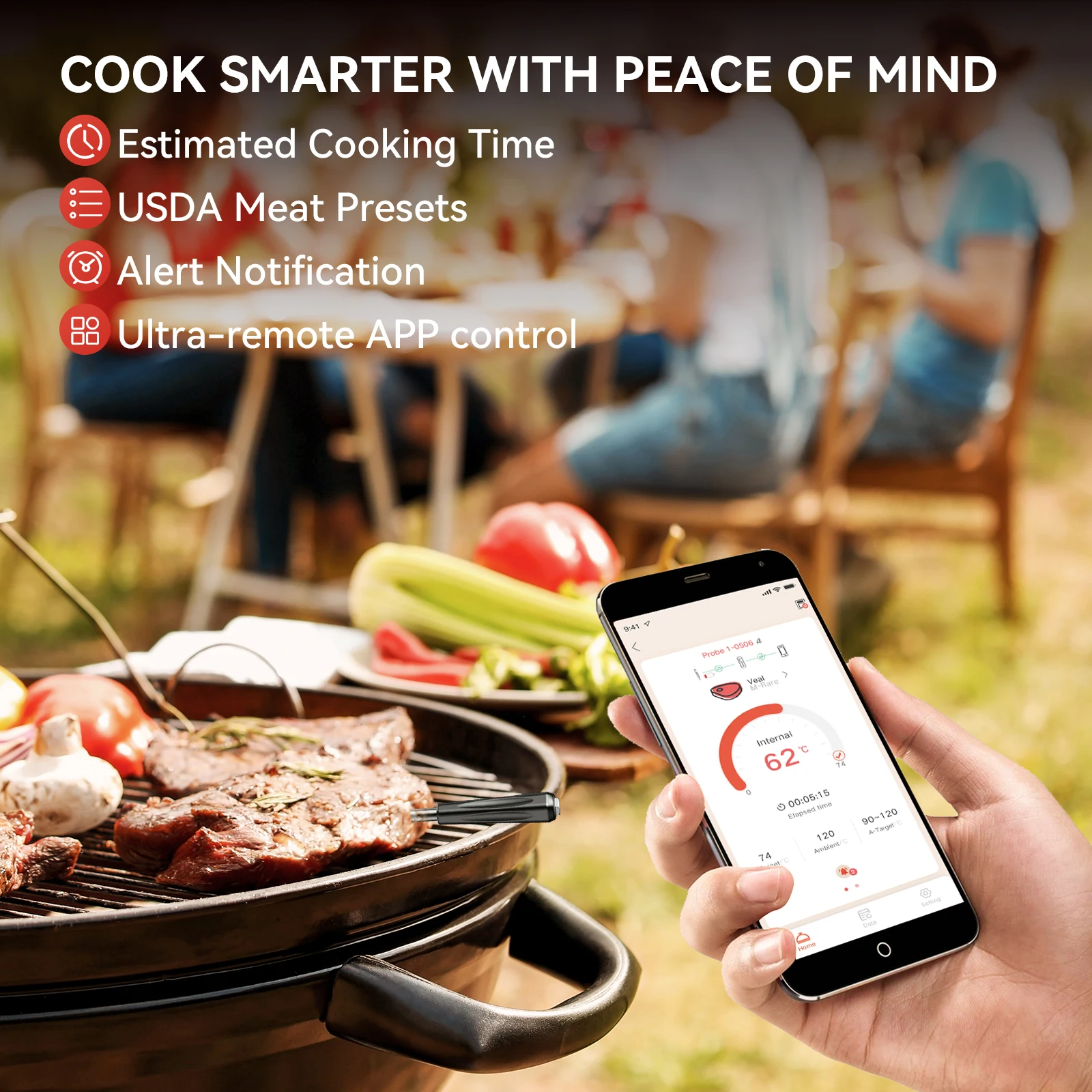 M6 Meat Thermometers BBQ Long Range Smart BBQ BlueTooth Cooking Thermometer Digital Wireless Meat Thermometer with Bluetooth