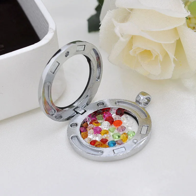 New Arrival 30*20.5mm Stainless Steel Silver Round Glass Floating Memory Jewelry Chains Charm Locket