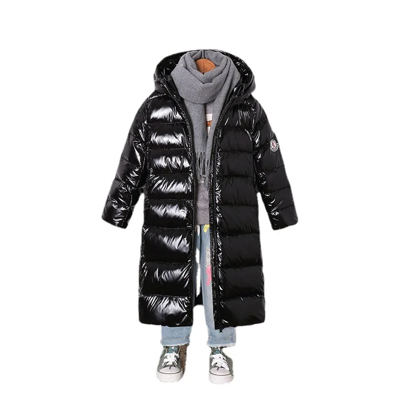 2021 Winter Down Coat Children's Down Jacket Cotton Kids Keep Warm Boy Girls Padded Solid Color Stand Long Thick Plain Dyed
