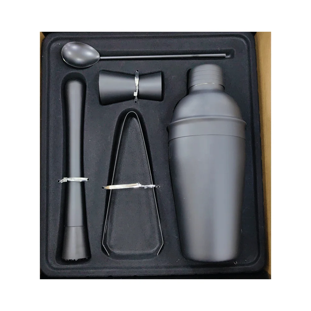 Gift Box Bar Tool Fancy Cocktail Set Stainless Steel Spray Painted Matte Black Cocktail Shaker Jigger Clip Spoon Ice Hammer Sets