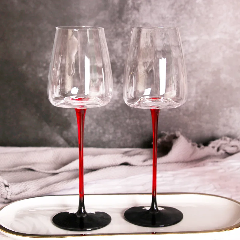 Creative Style Lead-free Hand-blown Italian Style Burgundy Wine Glasses Black Bottom Red Stem Crystal Red Wine Goblet Cup
