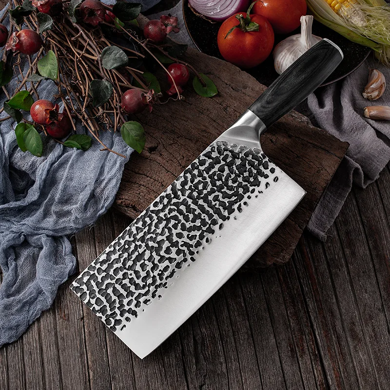 Handmade Butcher Knife Forged Carbon Steel Chef Knife Chinese Traditional Manual Bone Cutter Labor-saving Handle Chopper