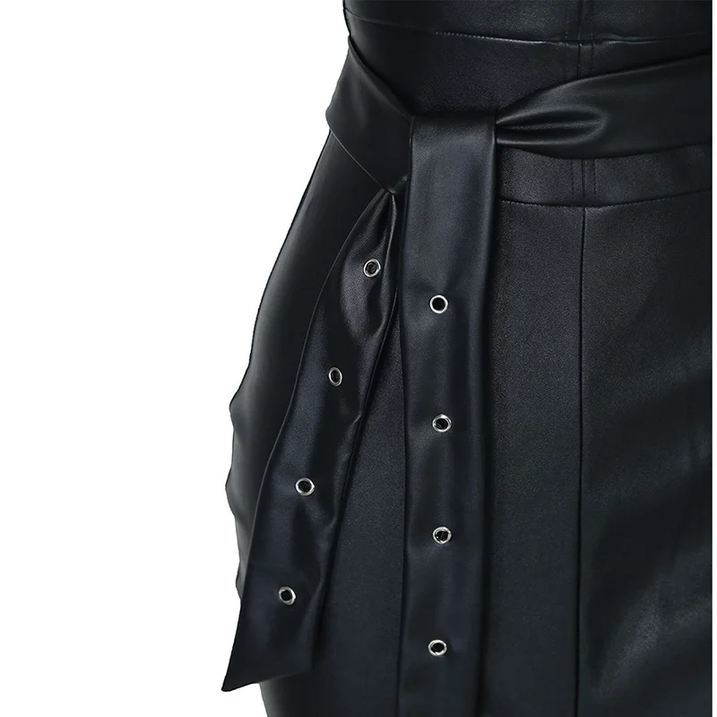 Hot Sale Strapless Black PU Leather Maxi Dress Sexy Backless Tight Evening Dress Outfits Sexy Bodycon PU Leather Club Dresses