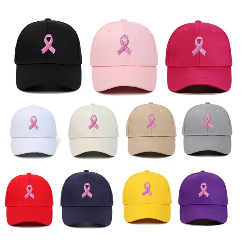 6 Panel Cotton Embroidery Baseball Cap Breast Cancer Awareness Hats