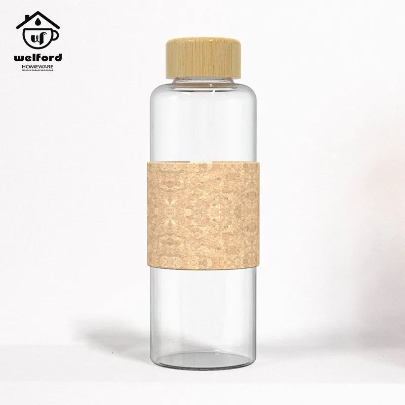 
WF-DK-GL08 cork Drinking water bottle glass bottle Carafe Bamboo Wooden cover 