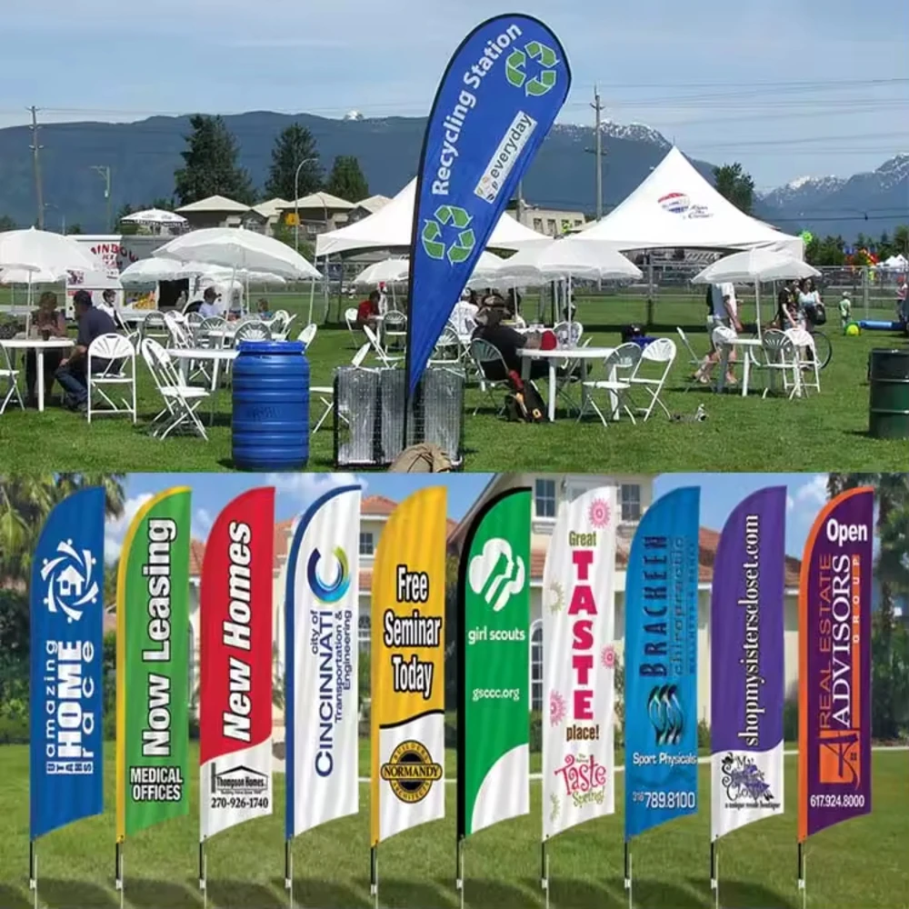 Open Notice Feather Sail Flag Reusable Outdoor Flag Stand Knife Flag for Sport Event