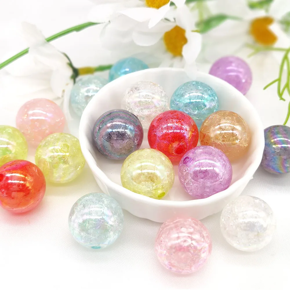 Wholesale Fashion New Chunky Jewelry Making Necklace Shinny Acrylic Transparent Crackle Ab Beads 10mm 14mm 16mm 20mm In Stock-