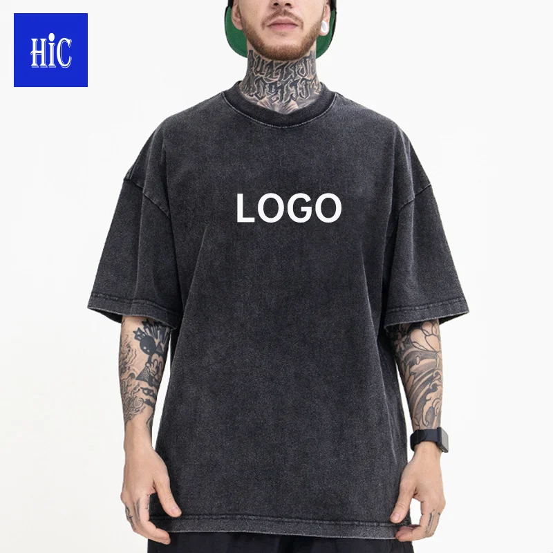 High quality streetwear casual retro acid wash tshirt men cotton blank clothes custom logo oversized vintage t shirt