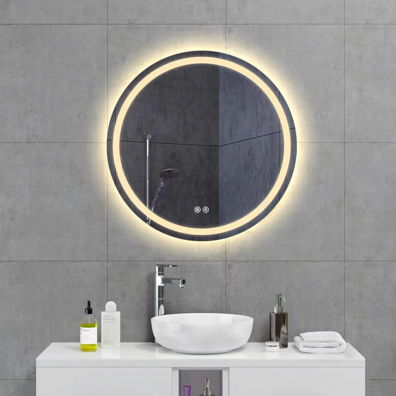 Bathnology Round smart backlit led mirror with touch switch for bathroom
