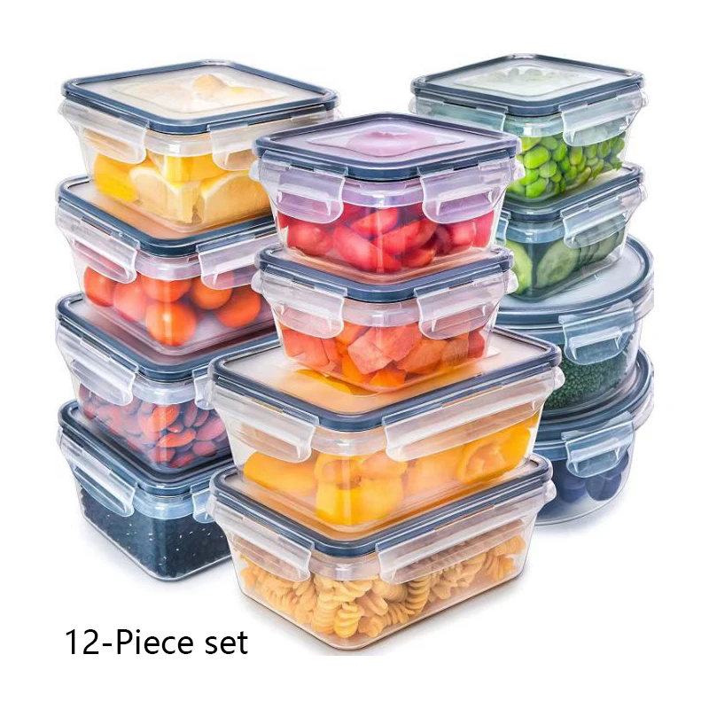 12PCS Plastic Food Storage Containers With Sealed Lids BPA Free Easy Snap Lock Plastic Container Set For Kitchen Lunch Box