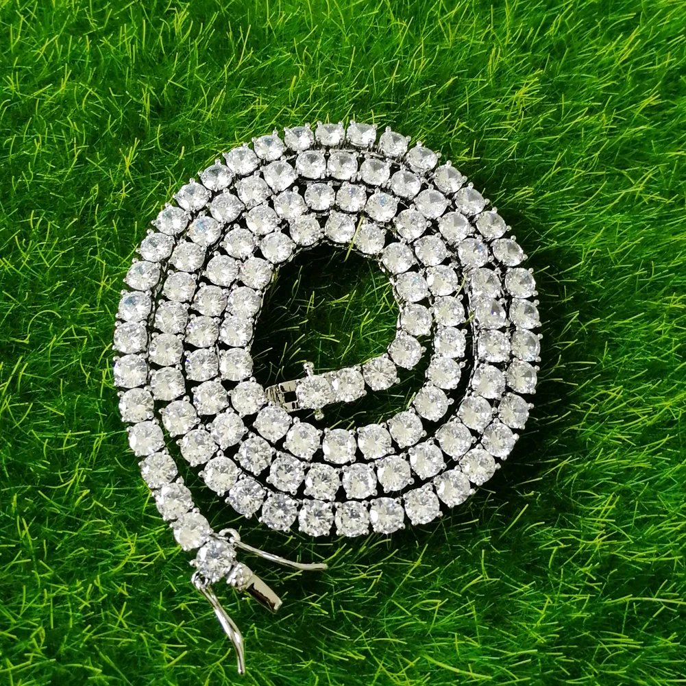 BC019 4mm Brass Zircon Tennis Chain 1 Row Necklace Hip hop Bling Jewelry Gold Silver CZ Tennis Chain Necklace Iced Out