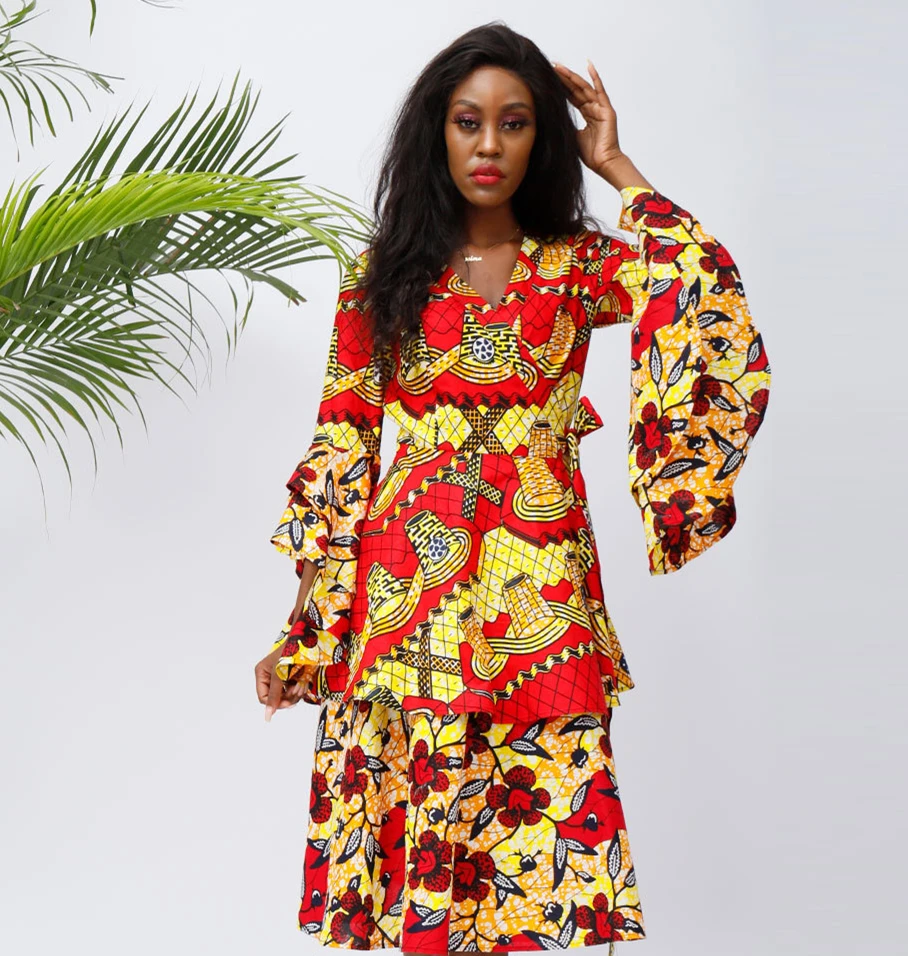 Colorful African Fabric Wax Print Maxi Dress A-line African Clothing Dresses African Dress Designs Wholesale