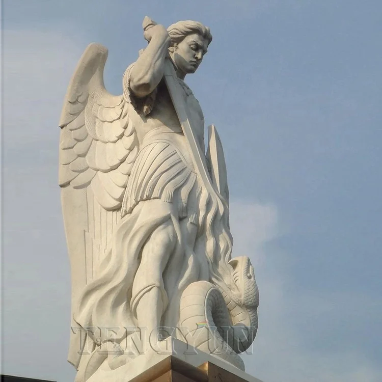 Famous Angel With Snake Sculpture Outdoor Garden Marble Stone Male Guardian Angel Statue