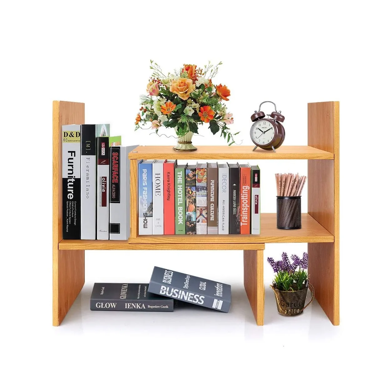Desk Storage Organizer Adjustable Wood Desktop Display Shelf Book Rack (1600352200664)