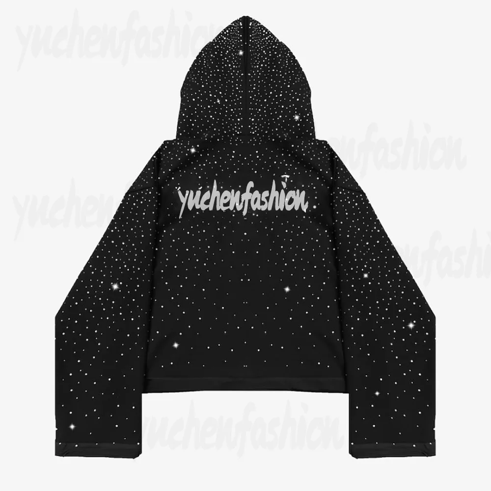 New Product Heavyweight 500gsm Cotton Acid Wash pullover French Terry Custom Rhinestone Zip Up Hoodie
