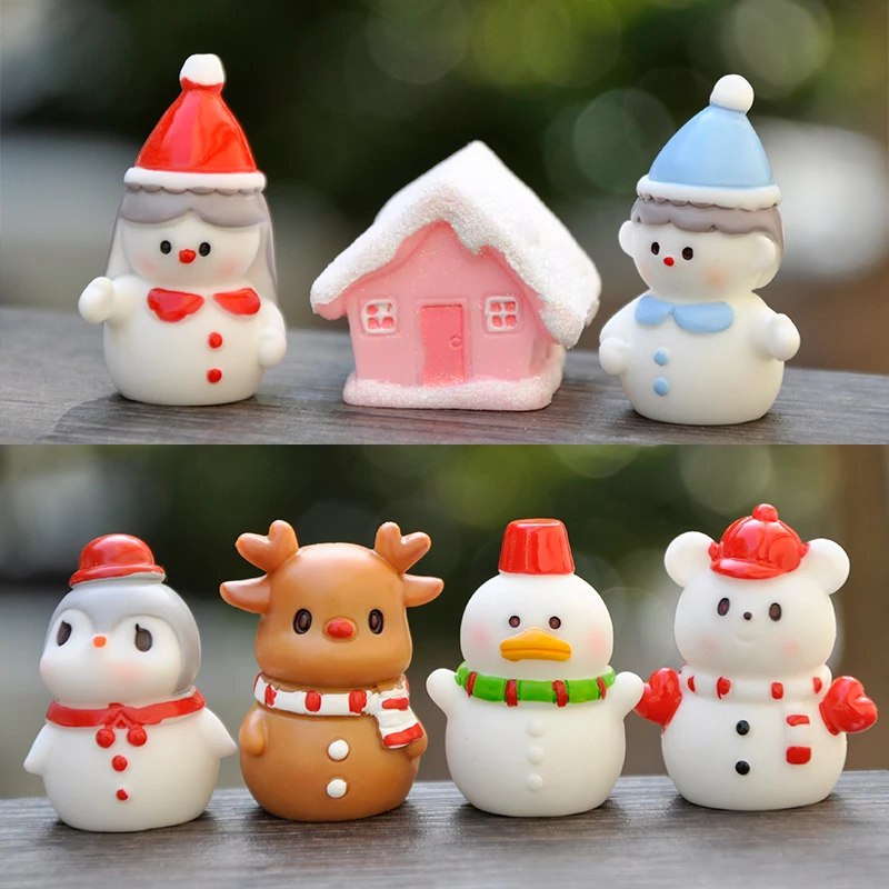 Christmas Animals Santa Claus Reindeer Snowman Figures Resin Crafts Figurine for Christmas  Home Decor Fairy Garden Miniature