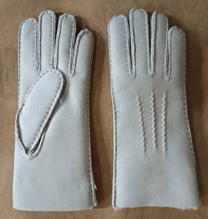 2025 New Beige wine luxury merino Sheepskin gloves ladies genuine leather lamb skins gloves women lamb fur gloves