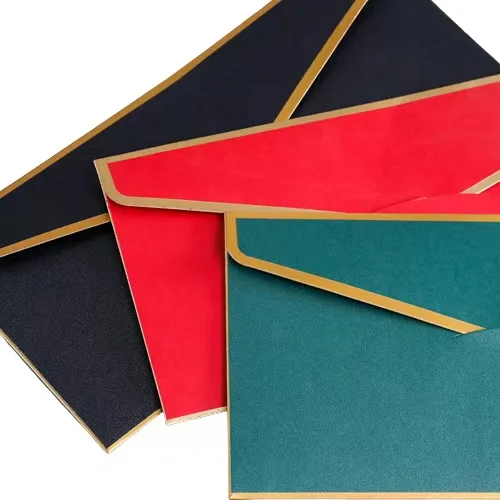 Beautiful Red Blue Pearl Shiny Paper Envelopes for Gift Card Business Greeting Invitations Apology Letters with Gold Foil Border