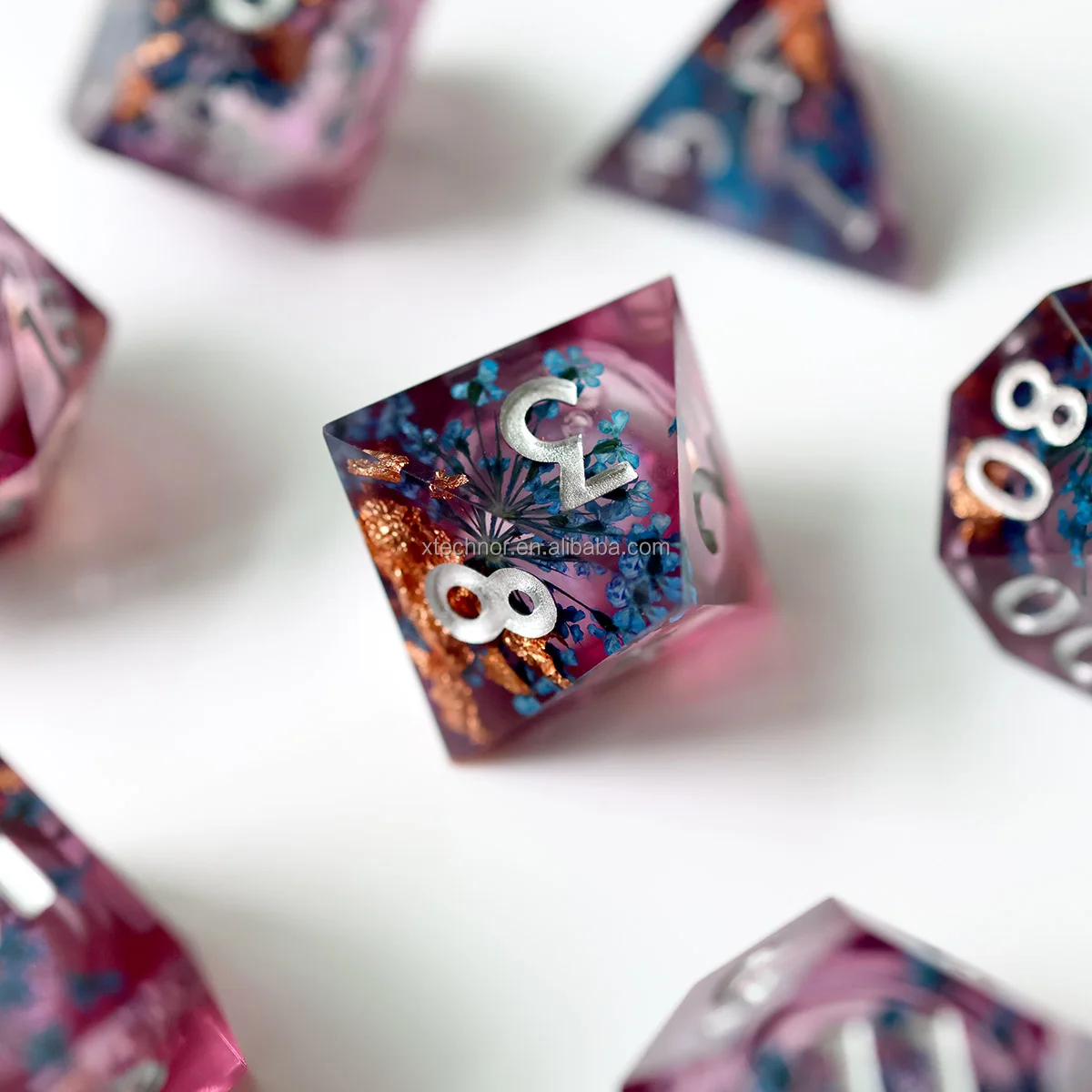 Unique Handmade 7pc Sharp Edge Resin Polyhedral Dice D&D Dungeons and Dragons RPG dice-Flower Liquid Core Dices