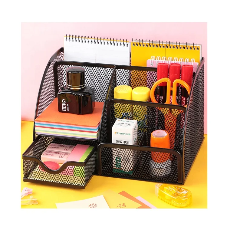 
pencil and pen holder office desk supplies organizer desktop metal storage mesh metal mesh office desk stationary organiser set 
