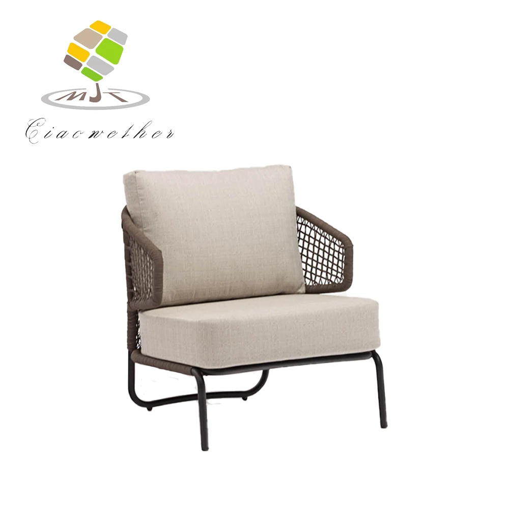 New Modern Luxury Design Outdoor Aluminum Sofa Single Seater  Rattan Garden Patio Furniture Weaving Rope Garden Sofa Chair