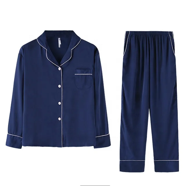 
Ladies 100%Polyester Sleepwear Loose Long Sleeve Two-piece Set Silk Satin Pyjamas 