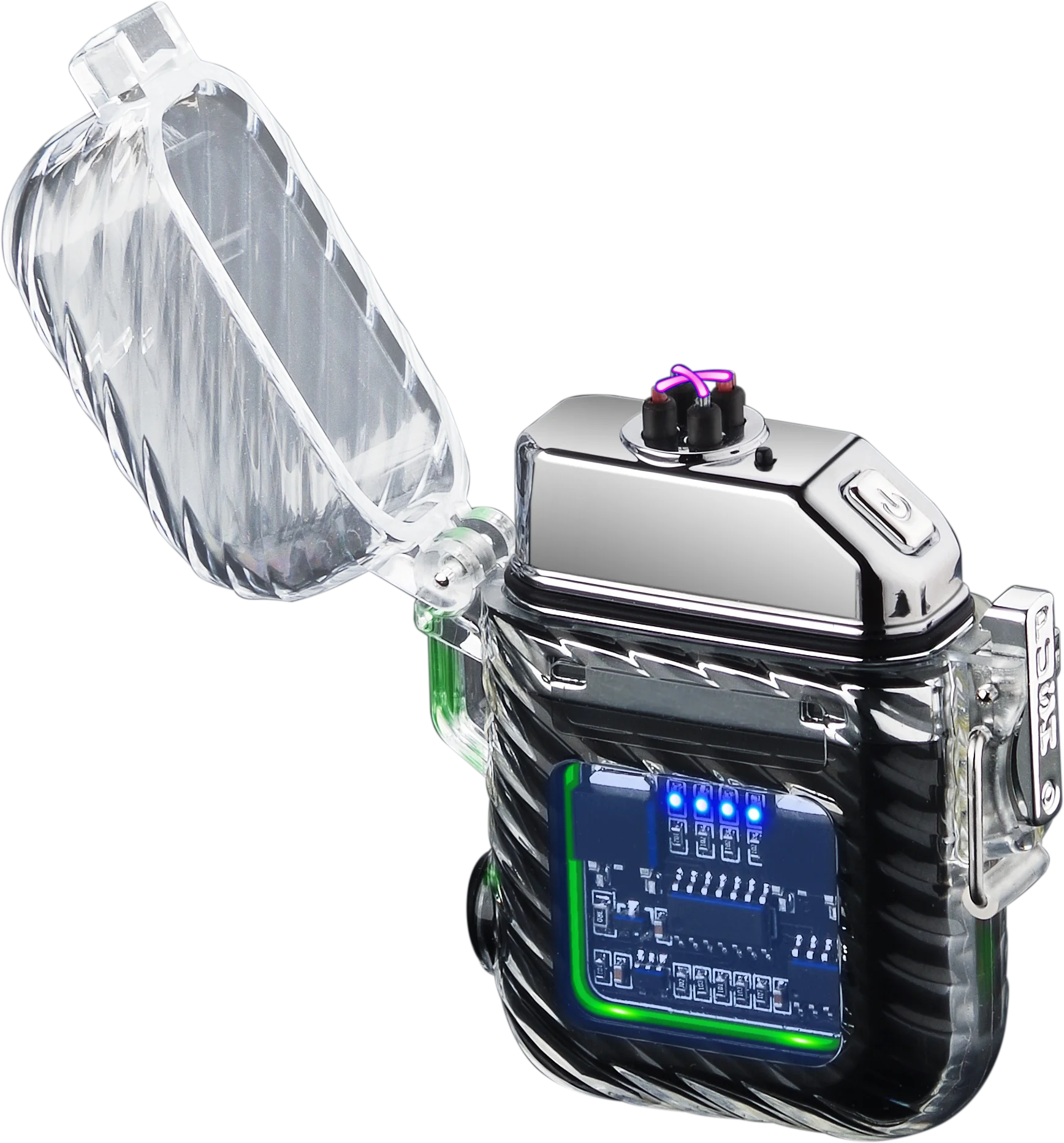 New design Mecha style rotary gyroscope+windproof double arc lighter with LED Battery Indicator