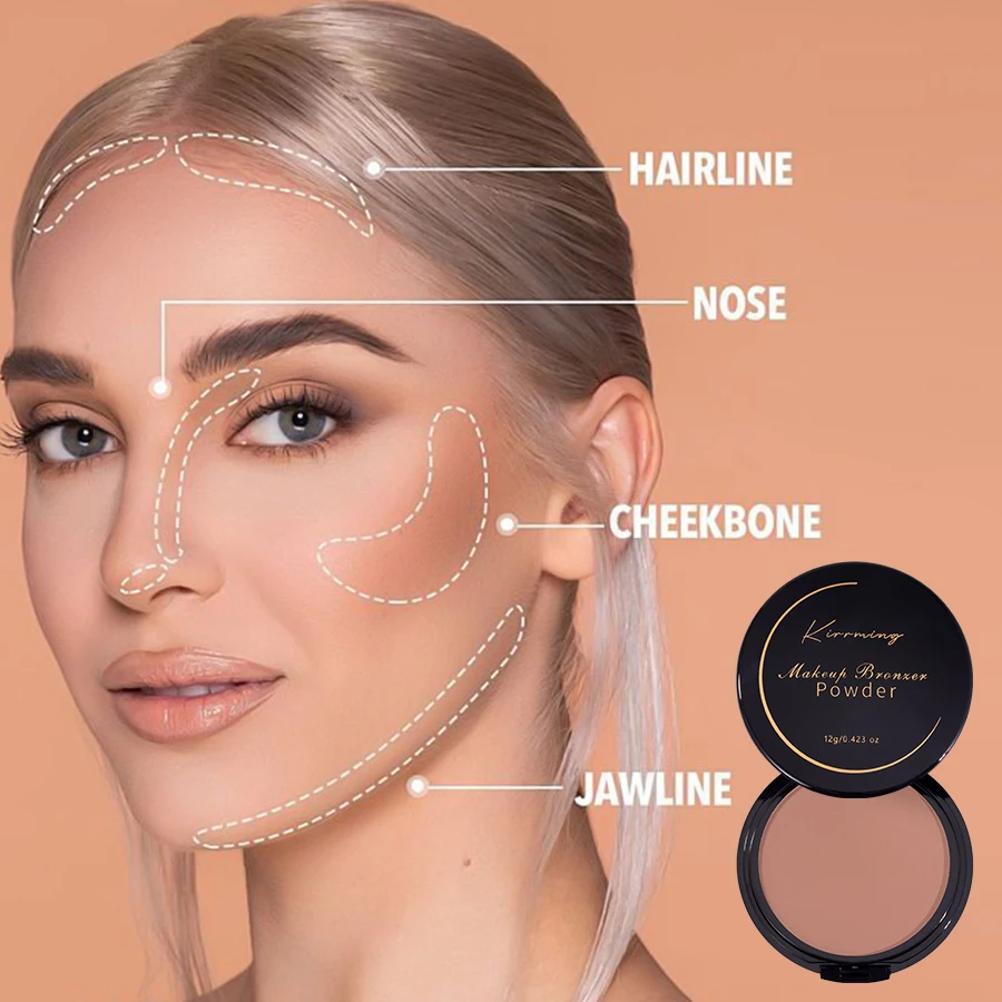 Kirrming Pressed Powder & Contouring Oil Control Waterproof Long Lasting Matte Delicate Compact Bronzing Powder For Dark Skin