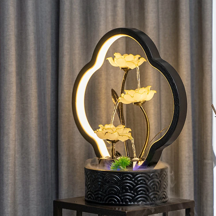 Custom design tabletop waterfall with light, home decorative mini water fountain indoor/