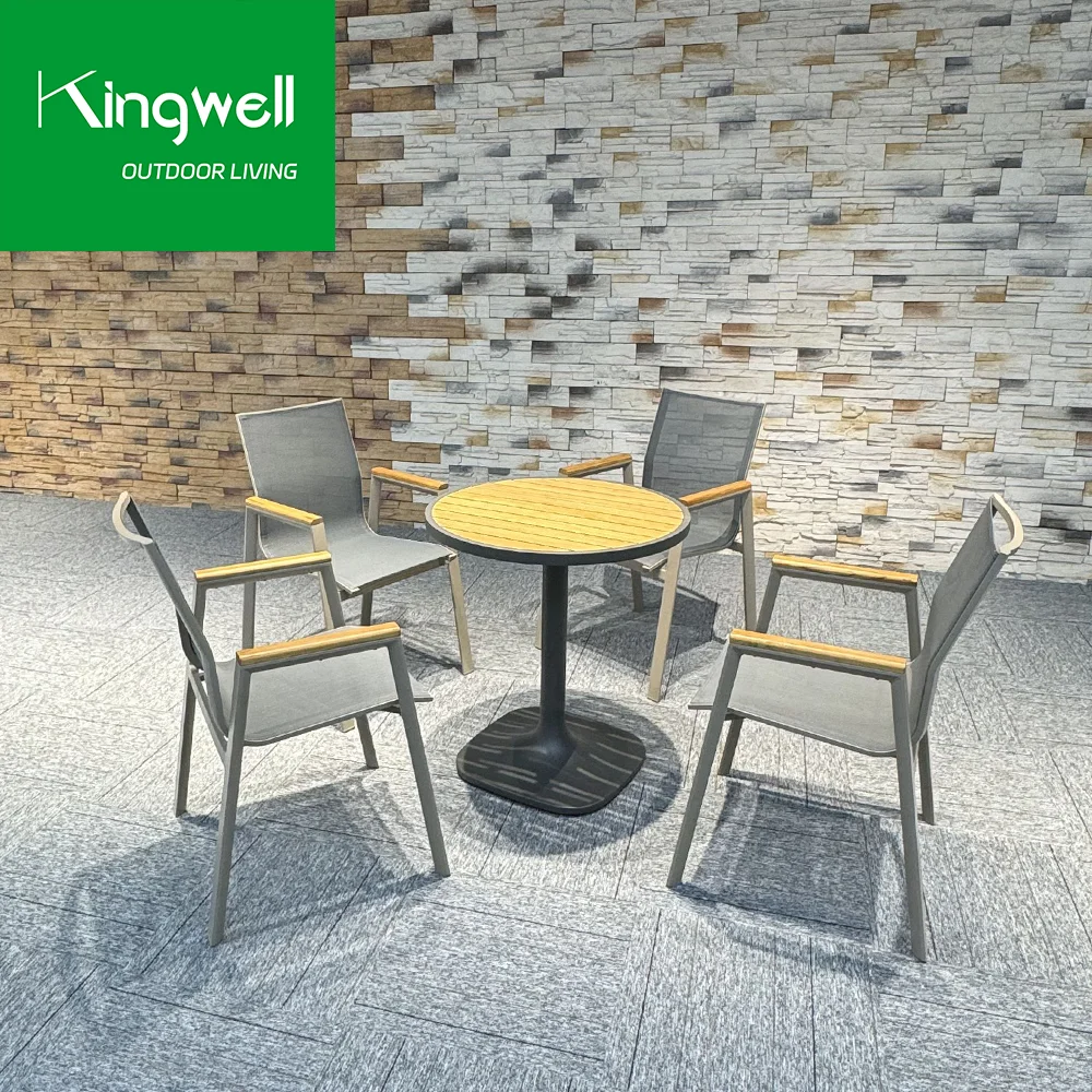 Foshan outdoor balcony furniture outdoor patio dining set teak wood dinning round table and chair set 4 seats for garden