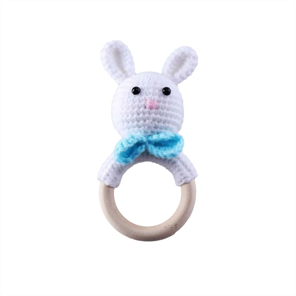 cute frog cotton wood baby ring crochet rattle for