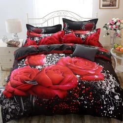 Custom Printed 3D Flower Red Rose Bed cover set 100 polyester printed 4 piece, 6 pieces bedding set