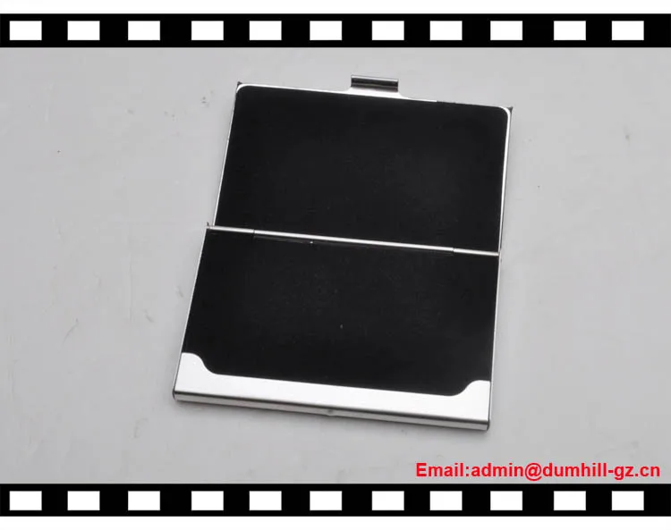 Stainless steel pop up business card holder case with genuine leather cover