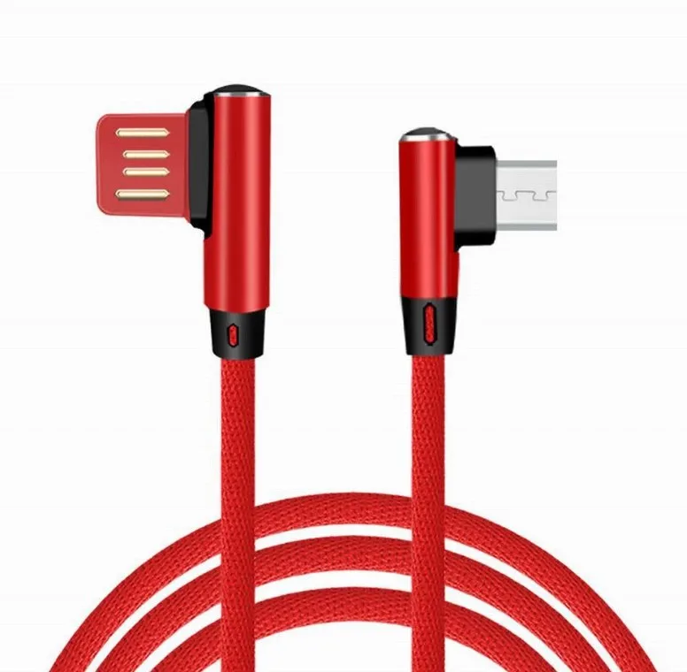1m 3 feet android micro v8 cloth Braided dual Bend L shaped Angled Cable Fast Charging micro Charger Cord cable for samsung sony