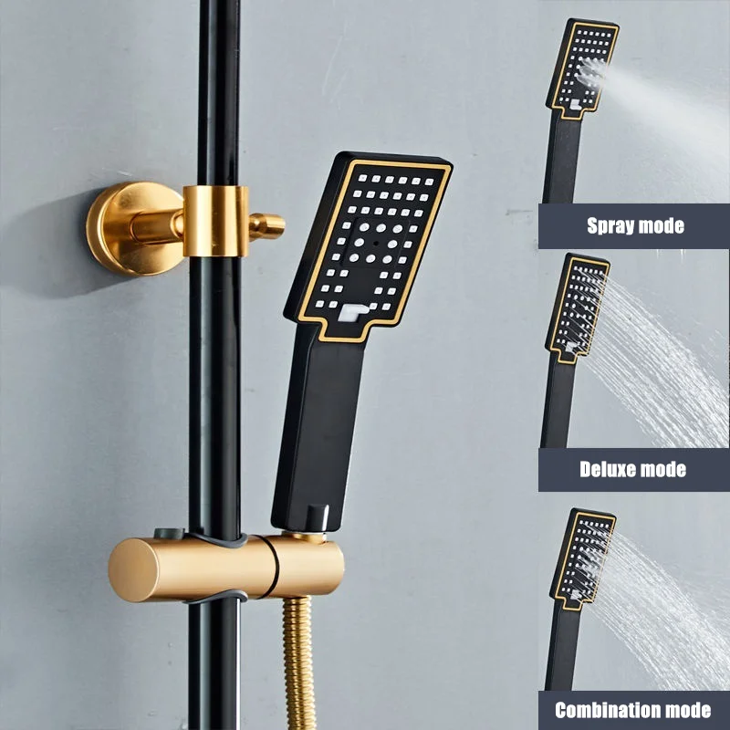 Leton Square Bathroom Shower System Hot Cold Bathroom Tap Thermostatic Black Gold Shower Set