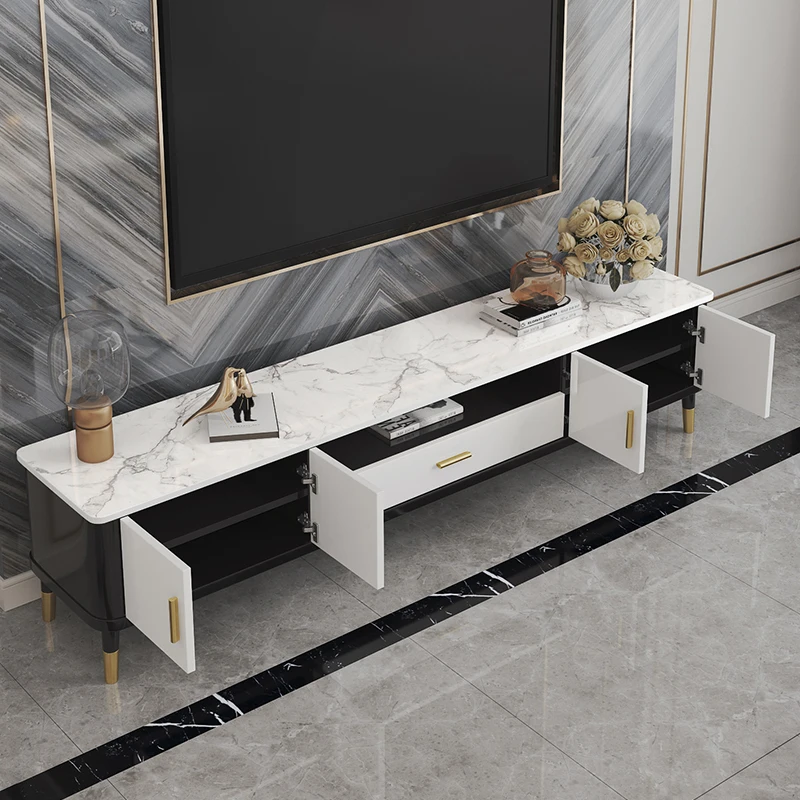 
Marble tea table TV cabinet combination furniture set modern simple light luxury rock panel TV cabinet 