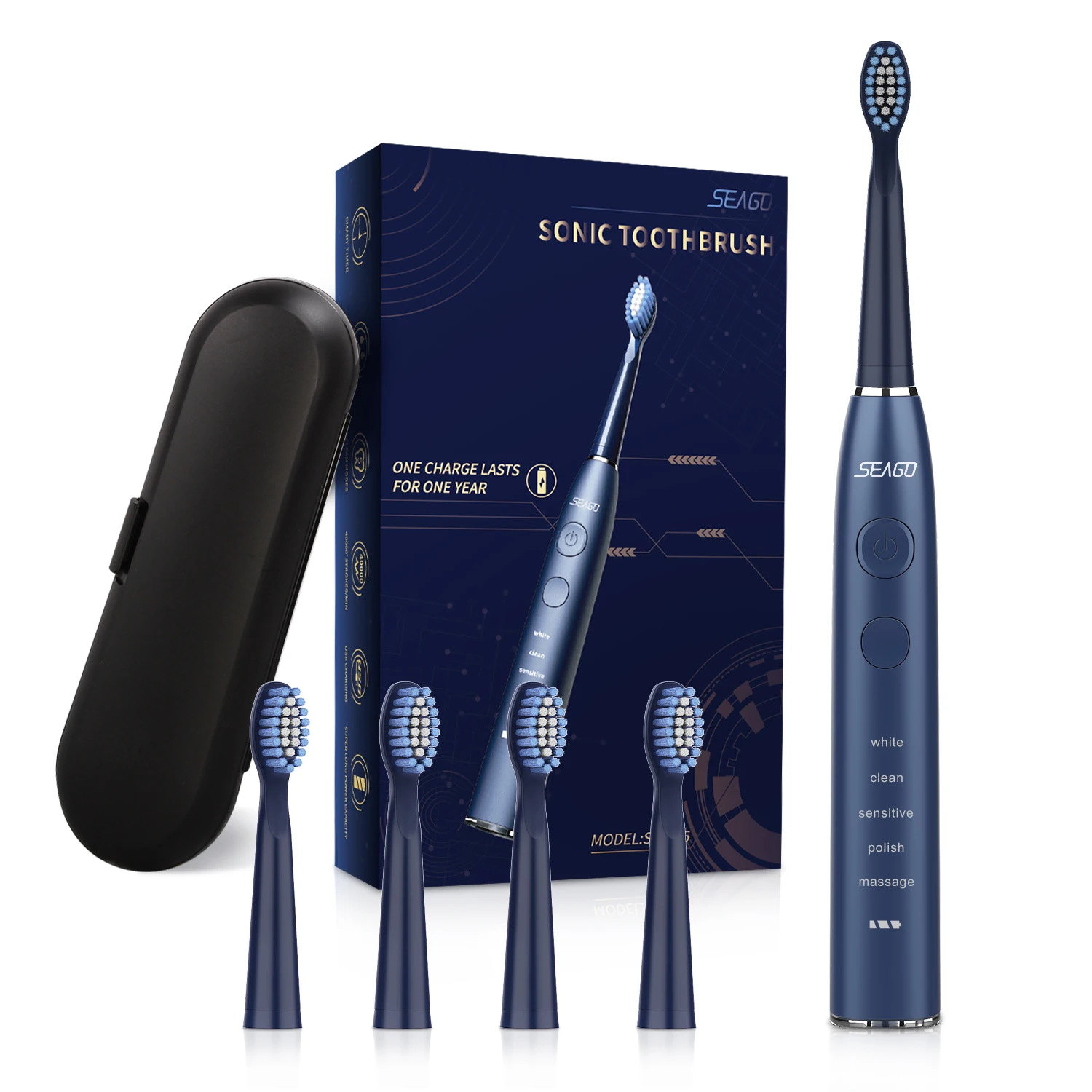 Оптовая продажа SEAGO SG-575 подзаряжаемая звуковая электрическая зубная щетка 300 дней Время работы от
