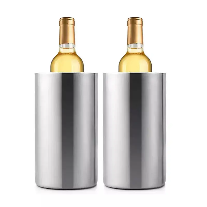 New Design Customize Stainless Steel Double Wall Wine Bottle Cooler Holder Beer Chiller Champagne Cooler Ice Bucket Bar Tool