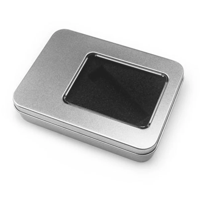 Promotional Customized Competitive Price USB Packaging Box Gift Square Tin Box For Usb Flash Drive Disk With Window