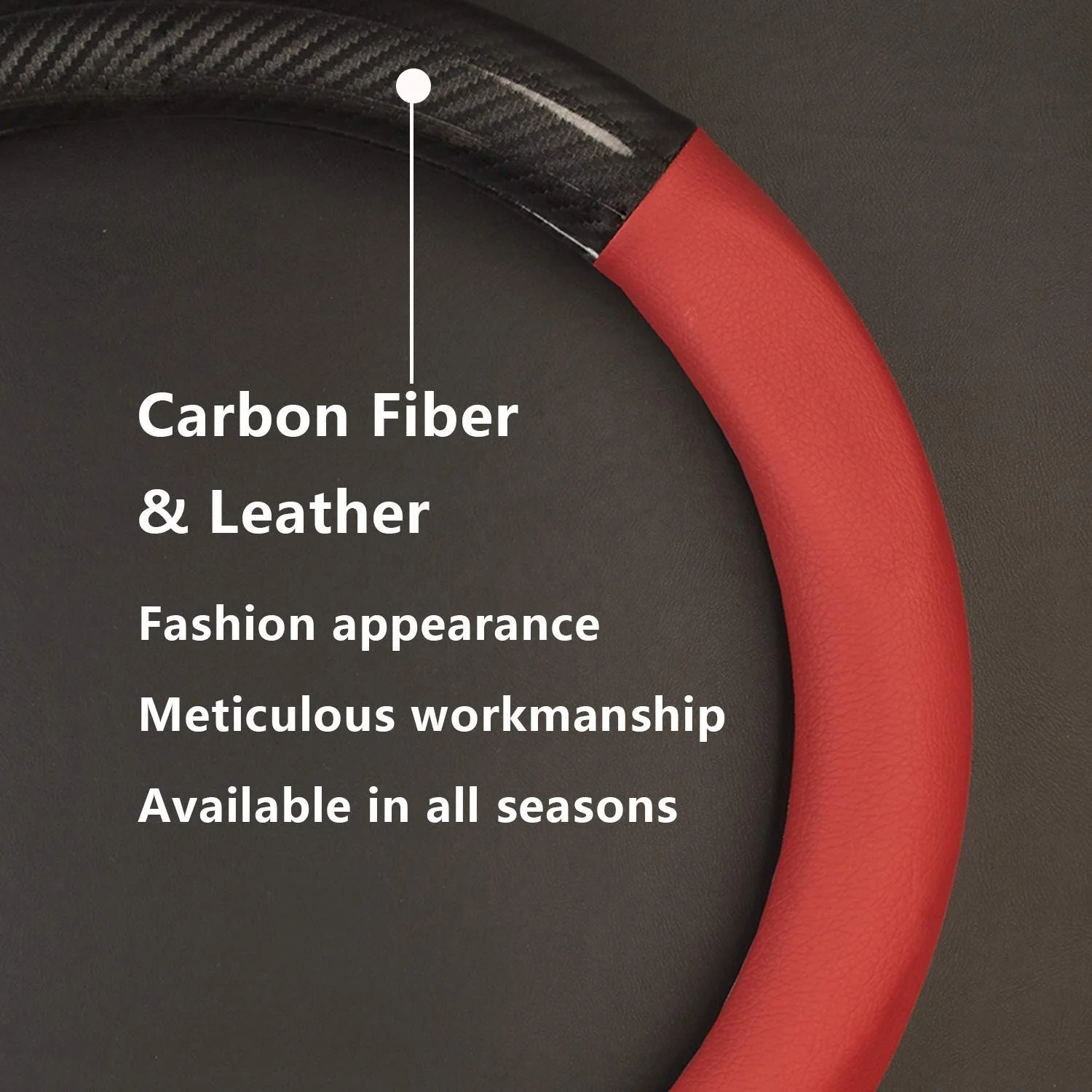 Steering Wheel Cover Carbon Fiber/Leather Car Steering Wheel Cover Breathable Anti-Slip Odorless Universal Fit 15 Inch