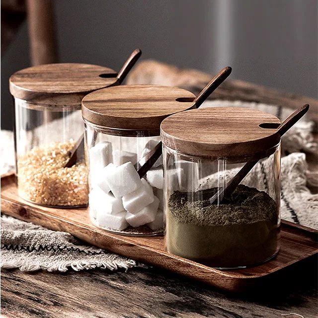 Wholesale Simple Seasoned Kitchen Spice Jars Accessories Flip off Cap Wooden Cover