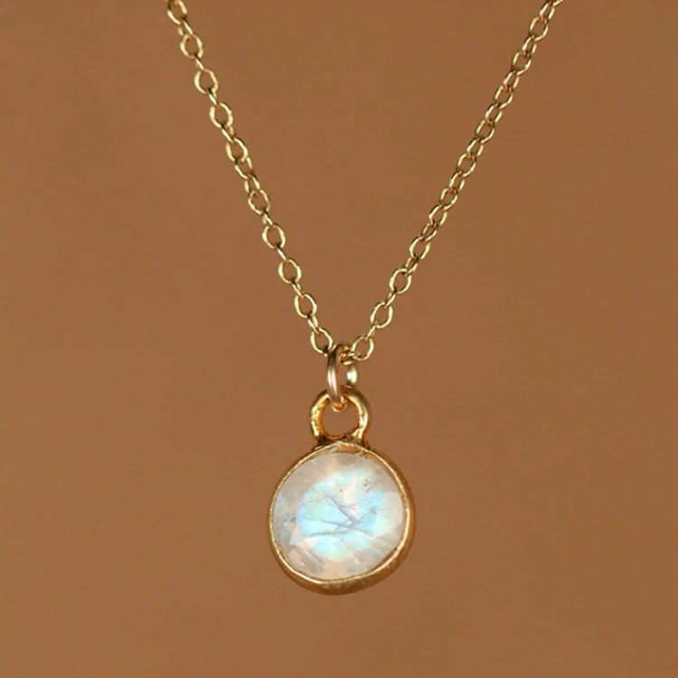 2024 Fashion june birthstone 18k gold plated bezel set faceted moonstone pendant necklace