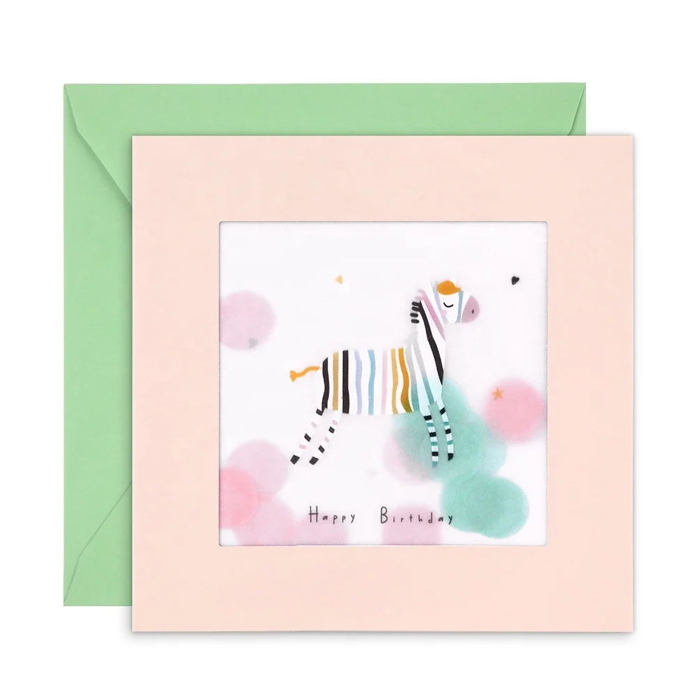 Оптовая продажа, пустые простые минималистичные квадратные открытки и конверты ручной работы в виде зебры с изображением животных на день рождения