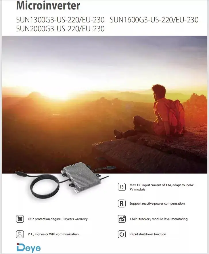 Deye SUN2000G3-EU-230 2000 Вт микро-инвертор одиночной фазы 4 со слежением за максимальной точкой мощности с системы мониторинга солнечных микро-инвертор.