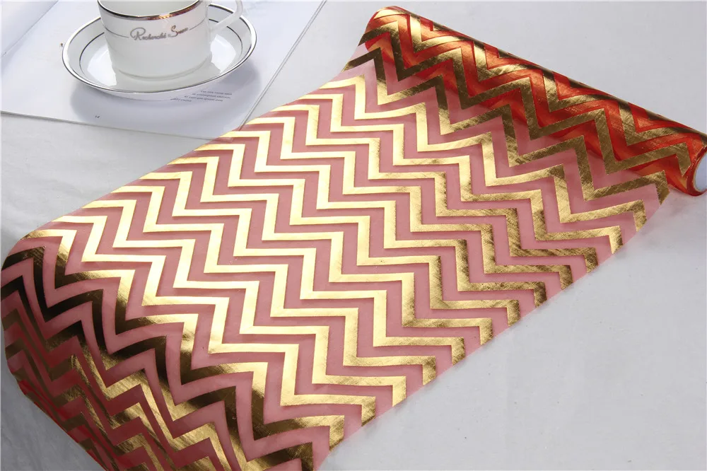 
Nylon organza table runner with bronzed design 